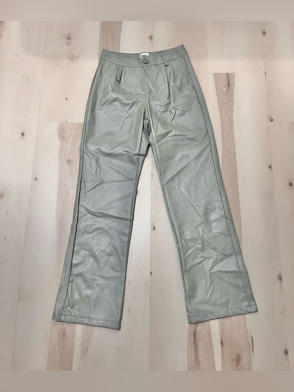 Princess Polly Women US 4 Sage Green Vegan Faux Leather Wide Straight Leg Pants